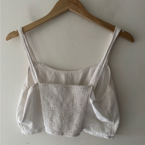 Aerie White Smocked Cotton Woven Corset Cropped Tank Top - Picture 4 of 7